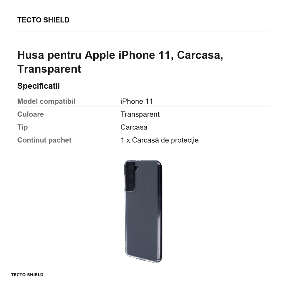 Husa Crystal Clear pentru Apple iPhone 11, Carcasa, Transparent [3]