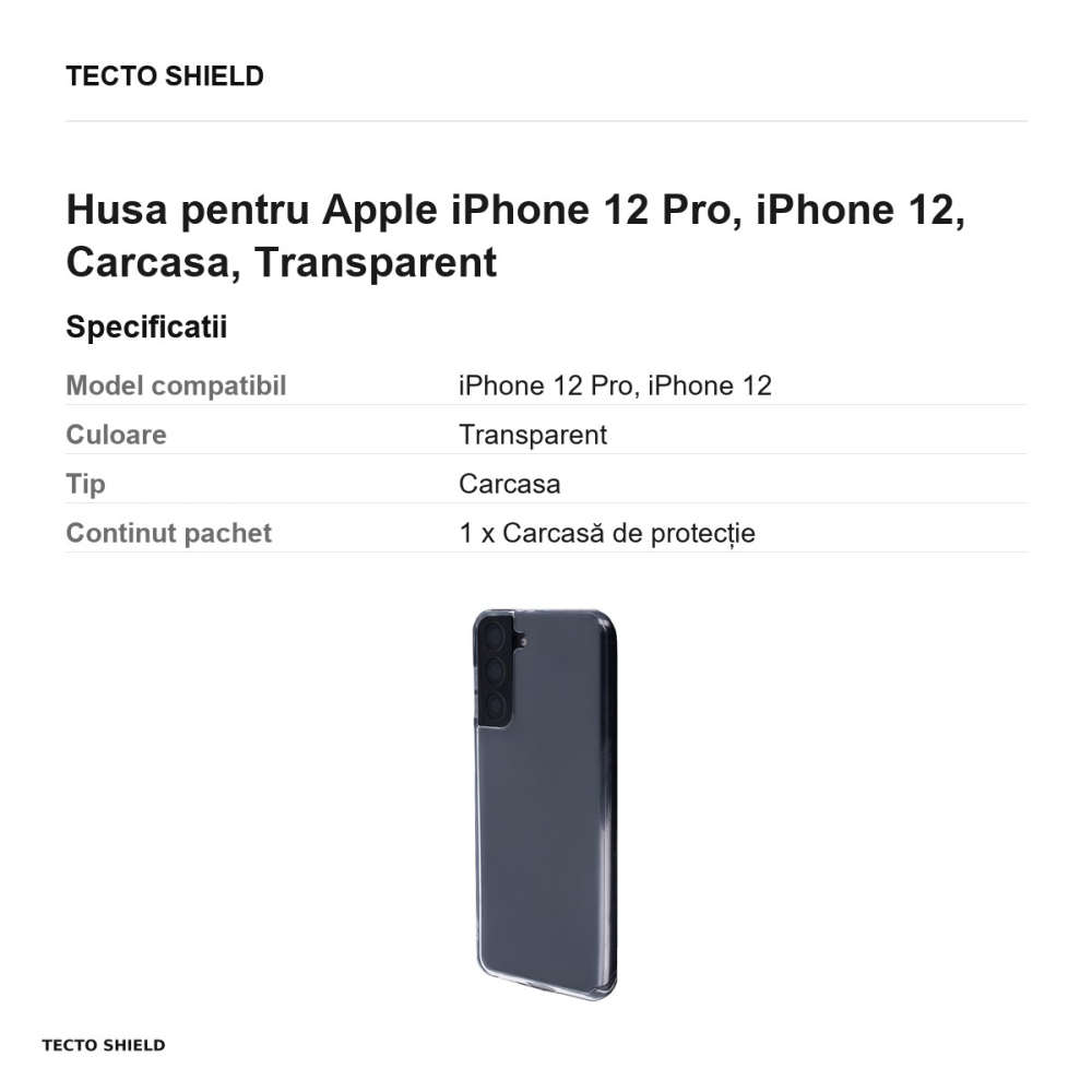 Husa Crystal Clear pentru Apple iPhone 12 Pro, iPhone 12, Carcasa, Transparent [3]