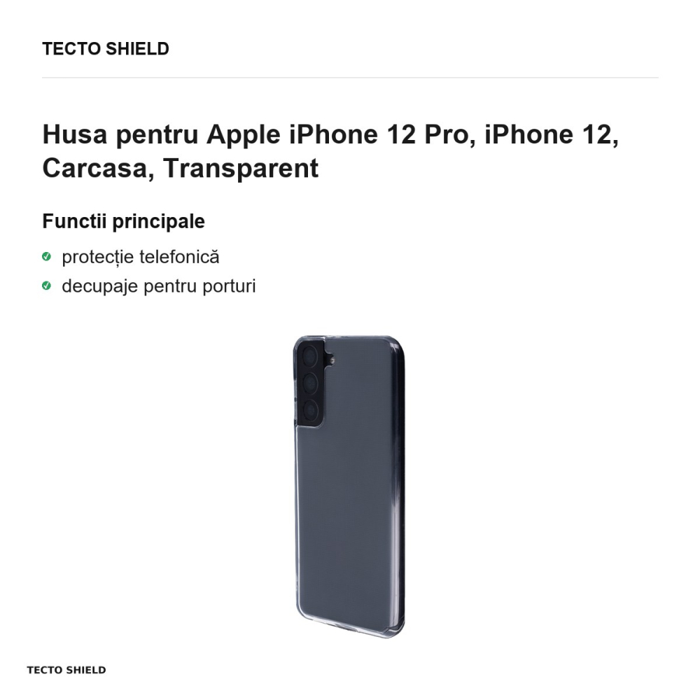 Husa Crystal Clear pentru Apple iPhone 12 Pro, iPhone 12, Carcasa, Transparent [2]