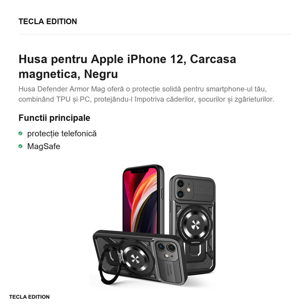 Husa Defender Armor Mag pentru Apple iPhone 12, Carcasa magnetica, Negru [2]