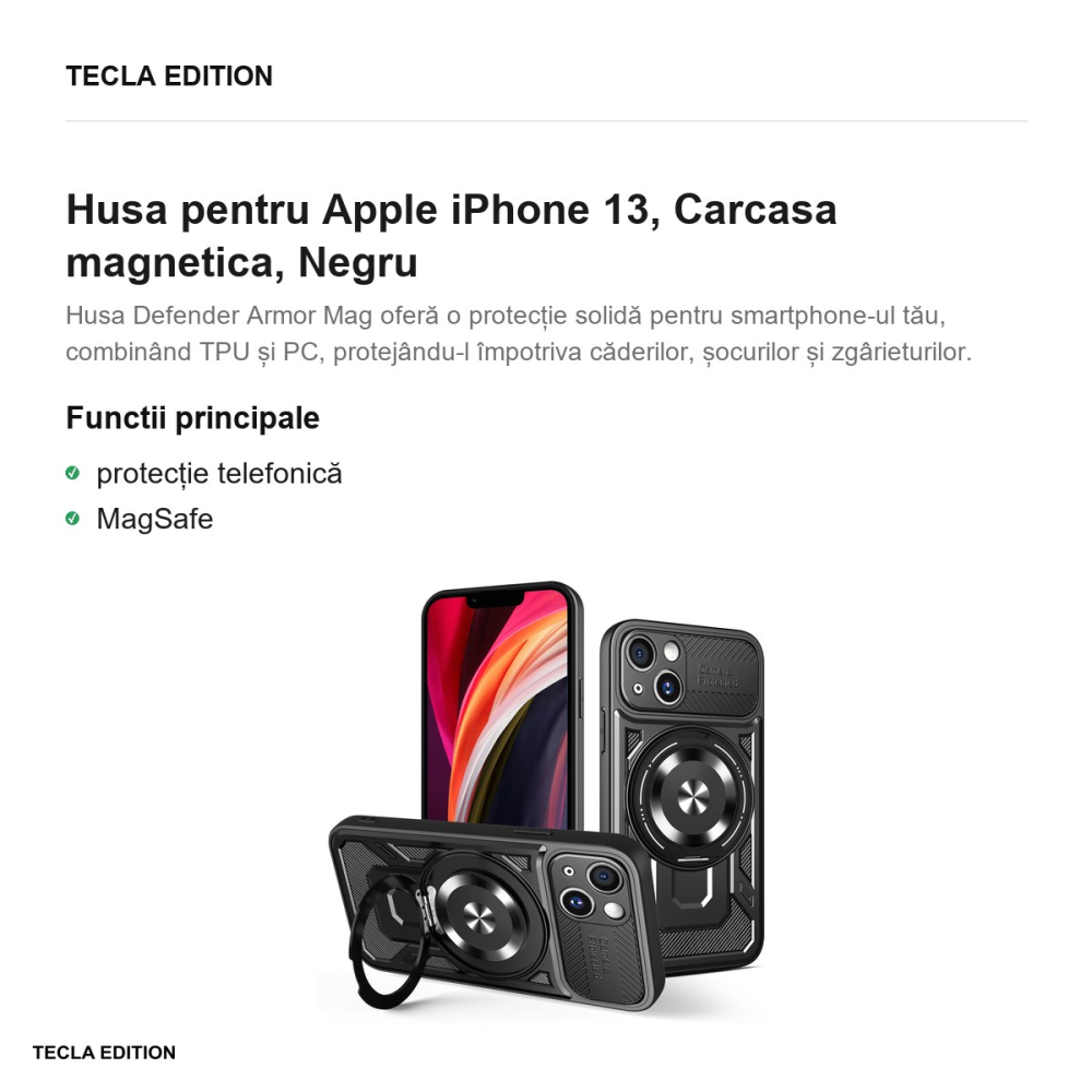 Husa Defender Armor Mag pentru Apple iPhone 13, Carcasa magnetica, Negru [2]