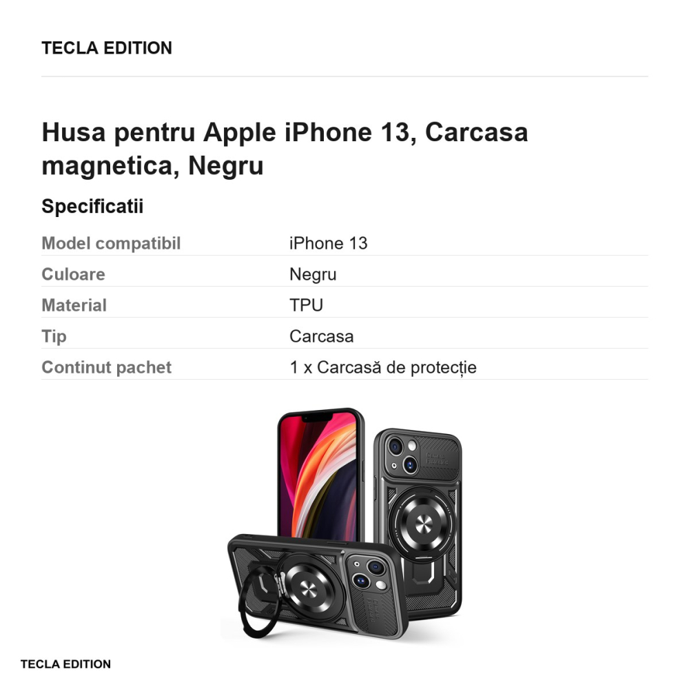 Husa Defender Armor Mag pentru Apple iPhone 13, Carcasa magnetica, Negru [3]