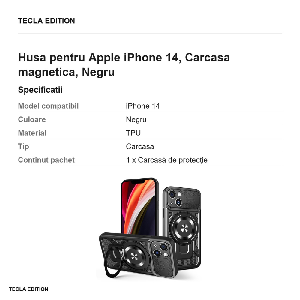 Husa Defender Armor Mag pentru Apple iPhone 14, Carcasa magnetica, Negru [3]