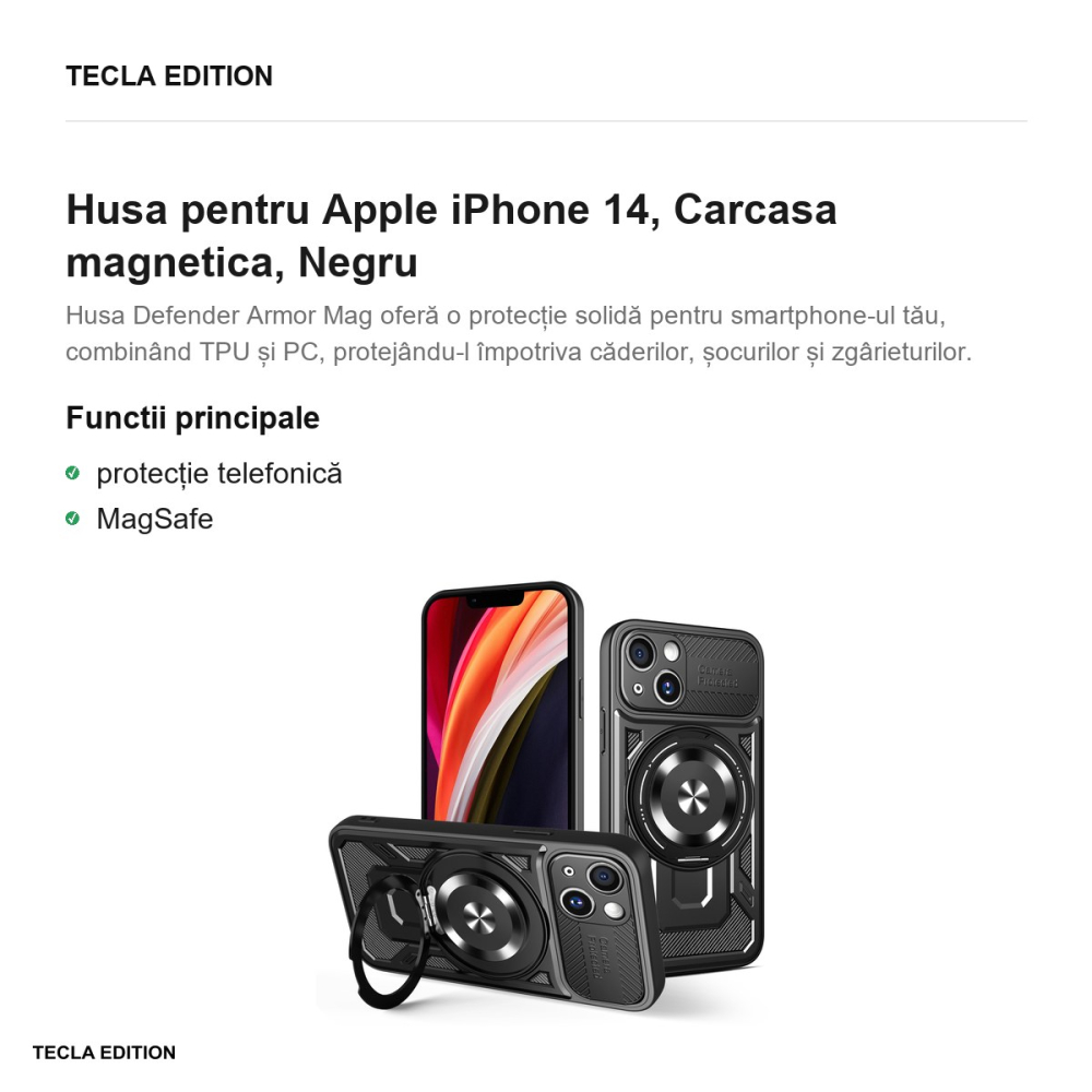 Husa Defender Armor Mag pentru Apple iPhone 14, Carcasa magnetica, Negru [2]