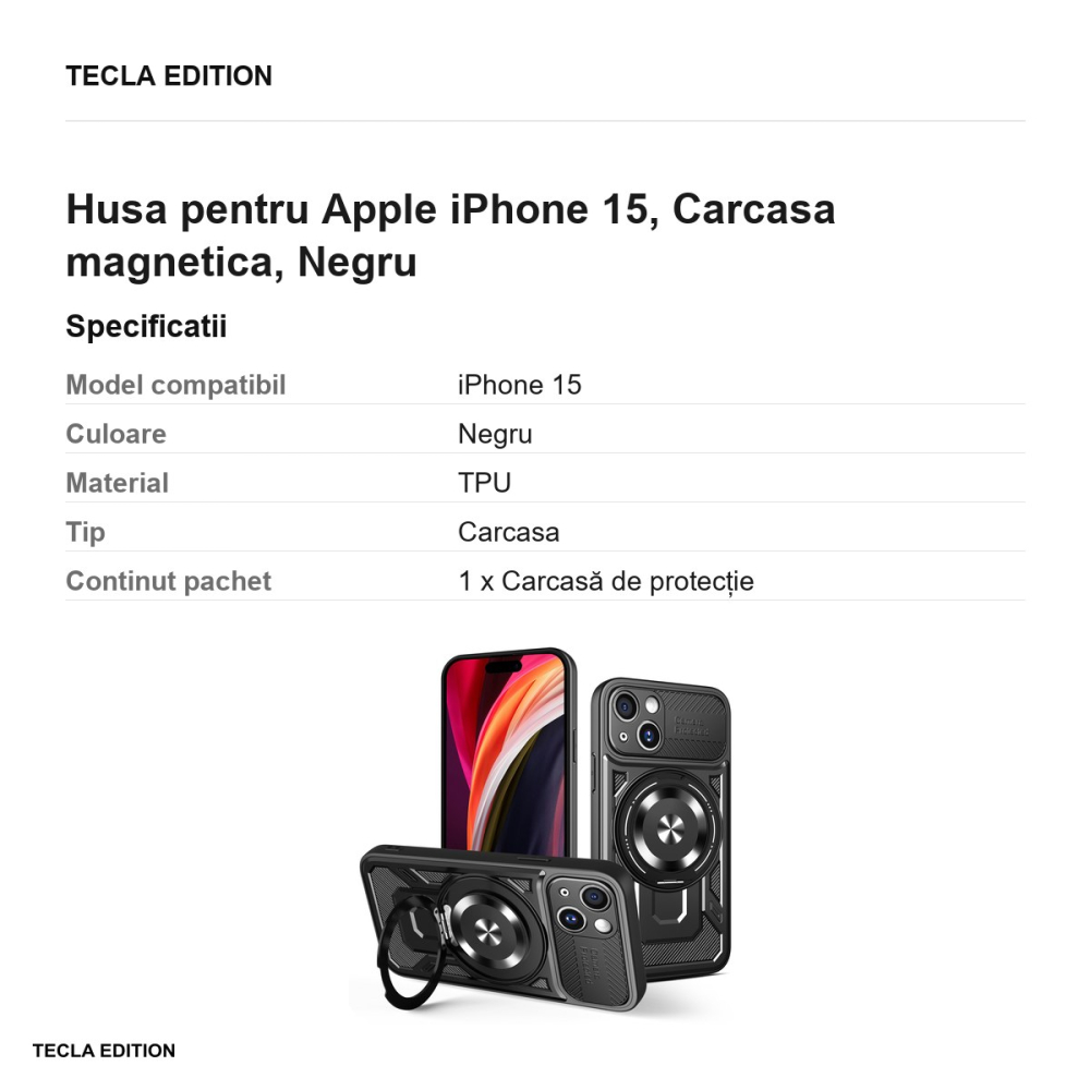 Husa Defender Armor Mag pentru Apple iPhone 15, Carcasa magnetica, Negru [3]