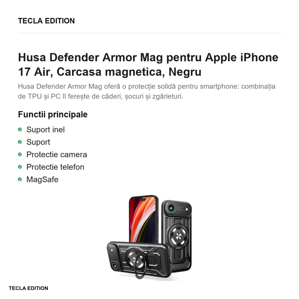 Husa Defender Armor Mag pentru Apple iPhone 17 Air, Carcasa magnetica, Negru [2]