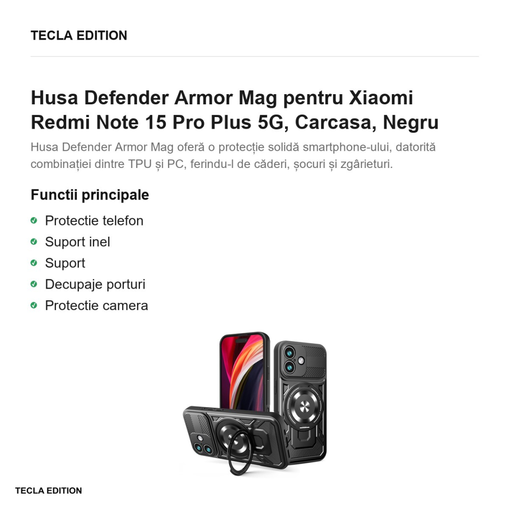 Husa Defender Armor Mag pentru Xiaomi Redmi Note 15 Pro Plus 5G, Carcasa, Negru [2]