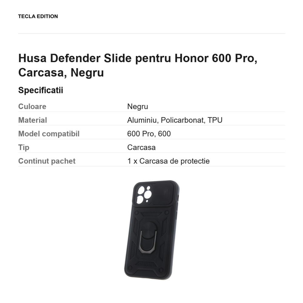 Husa Defender Slide pentru Honor 600 Pro, Carcasa, Negru [3]