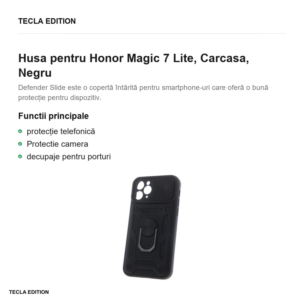 Husa Defender Slide pentru Honor Magic 7 Lite, Carcasa, Negru [2]