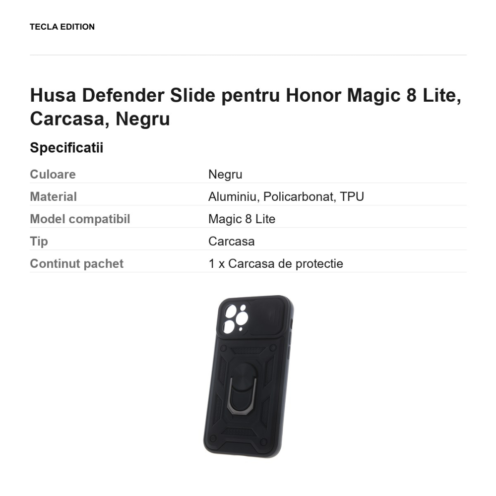 Husa Defender Slide pentru Honor Magic 8 Lite, Carcasa, Negru [3]