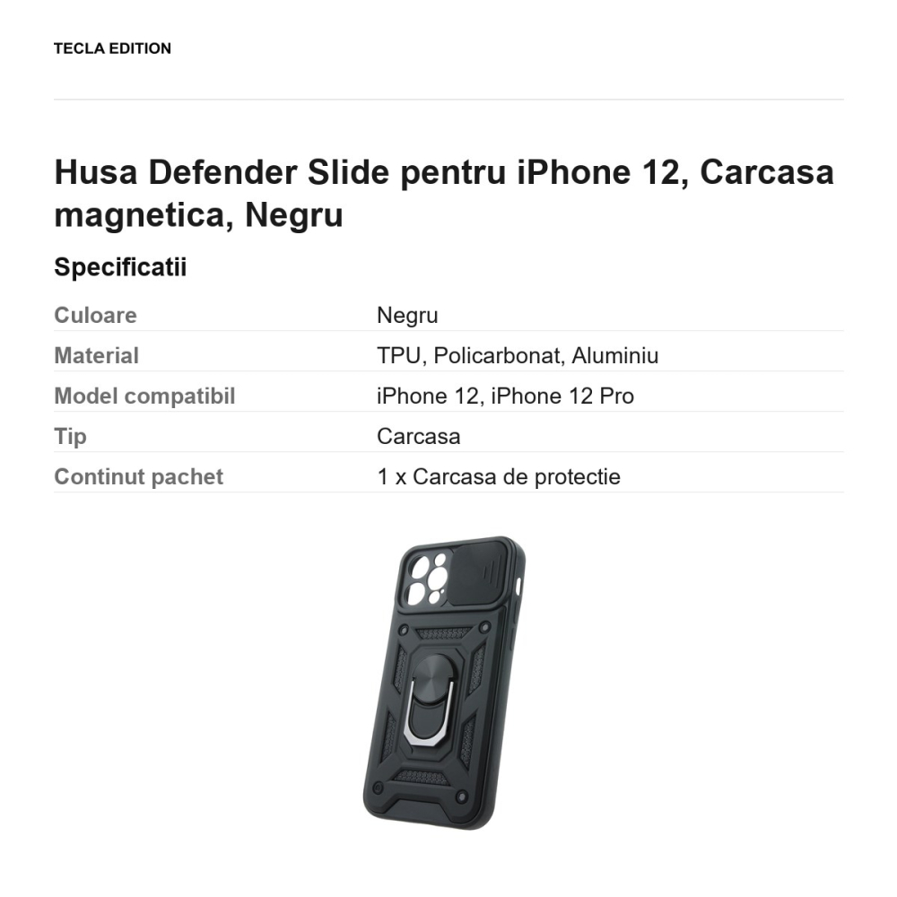 Husa Defender Slide pentru iPhone 12, Carcasa magnetica, Negru [3]