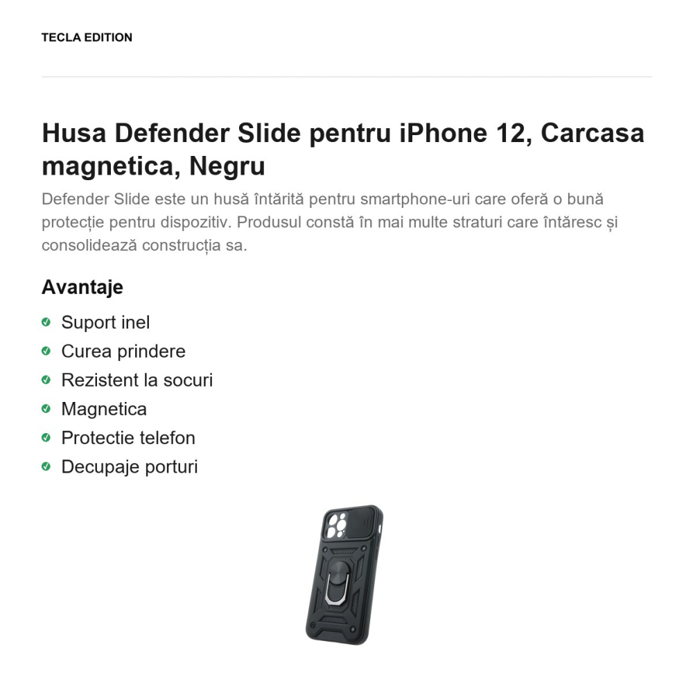 Husa Defender Slide pentru iPhone 12, Carcasa magnetica, Negru [2]