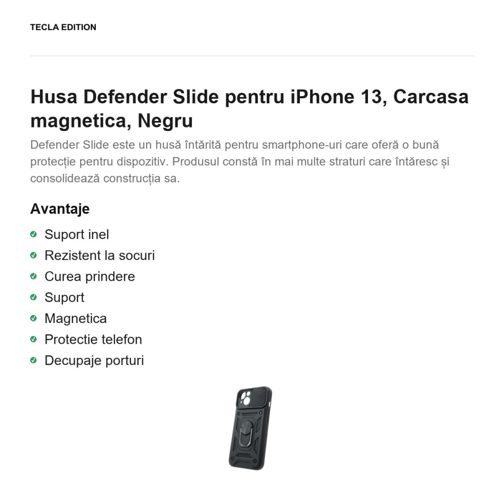 Husa Defender Slide pentru iPhone 13, Carcasa magnetica, Negru [2]