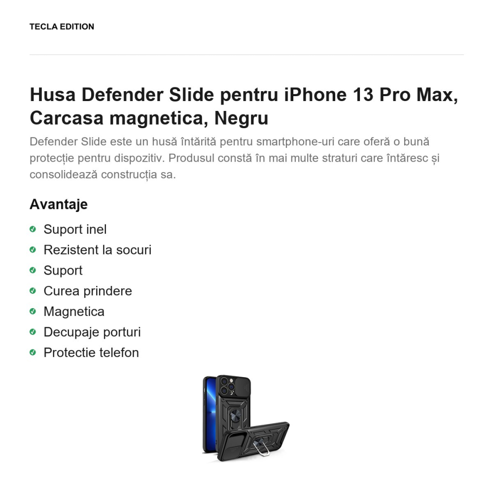 Husa Defender Slide pentru iPhone 13 Pro Max, Carcasa magnetica, Negru [2]