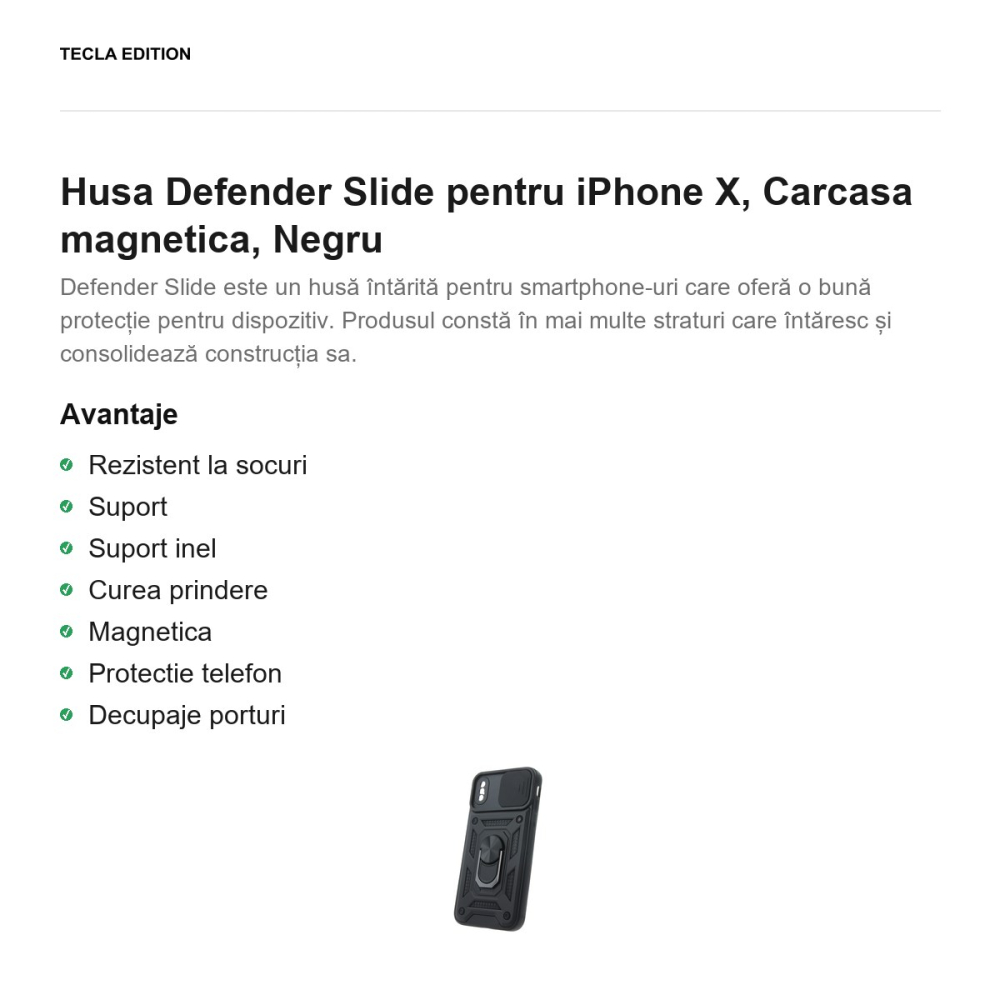 Husa Defender Slide pentru iPhone X, Carcasa magnetica, Negru [2]