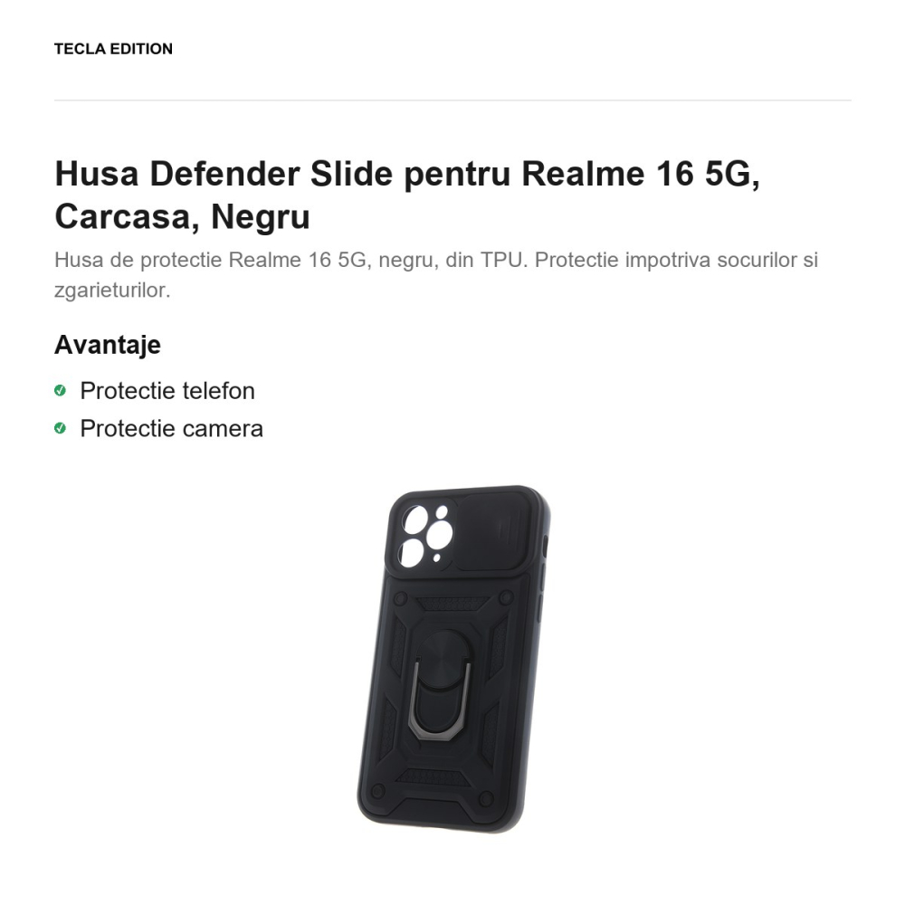 Husa Defender Slide pentru Realme 16 5G, Carcasa, Negru [2]