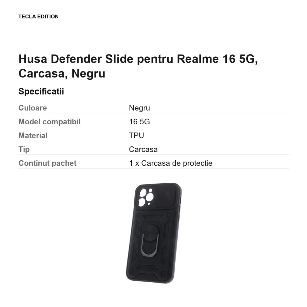 Husa Defender Slide pentru Realme 16 5G, Carcasa, Negru [3]