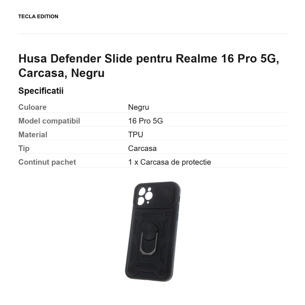 Husa Defender Slide pentru Realme 16 Pro 5G, Carcasa, Negru [3]