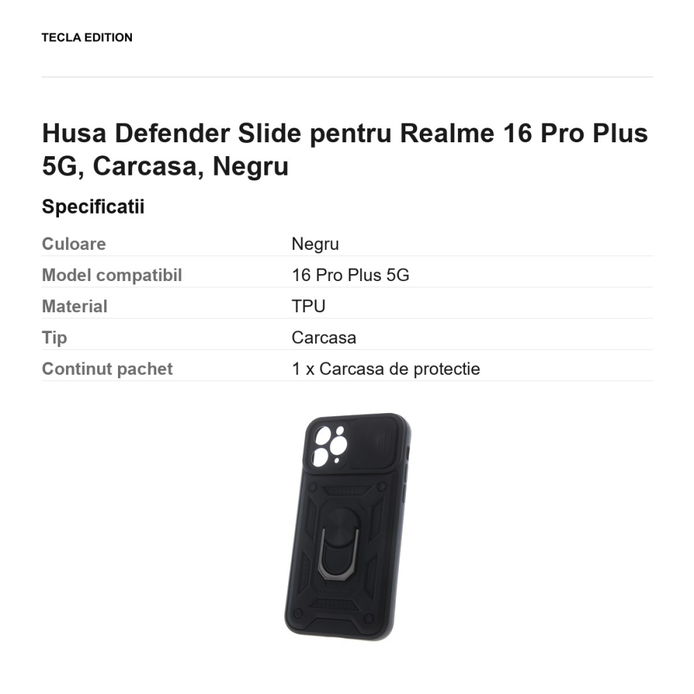 Husa Defender Slide pentru Realme 16 Pro Plus 5G, Carcasa, Negru [3]