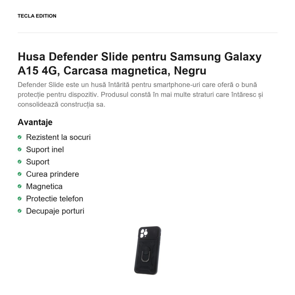 Husa Defender Slide pentru Samsung Galaxy A15 4G, Carcasa magnetica, Negru [2]