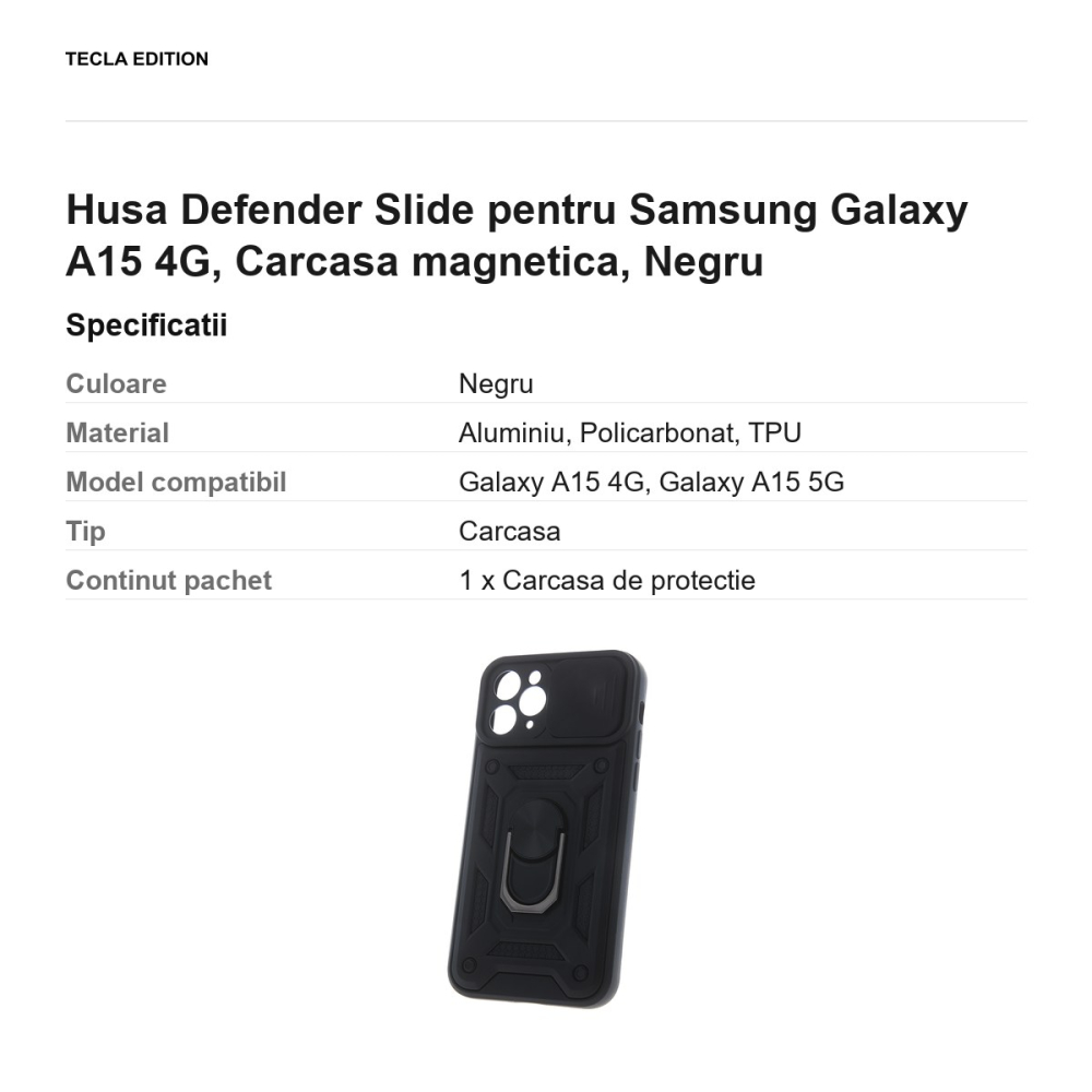Husa Defender Slide pentru Samsung Galaxy A15 4G, Carcasa magnetica, Negru [3]