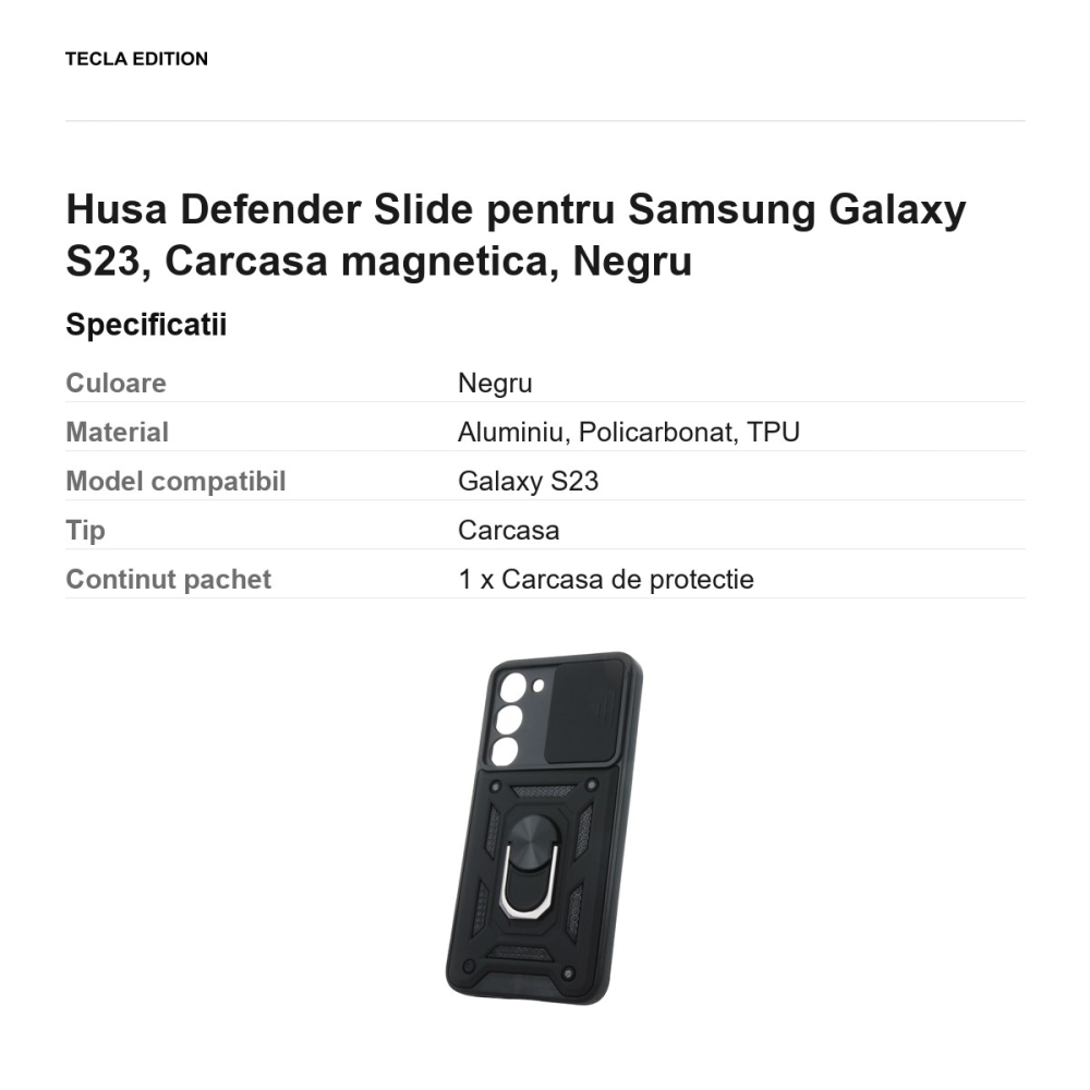 Husa Defender Slide pentru Samsung Galaxy S23, Carcasa magnetica, Negru [3]