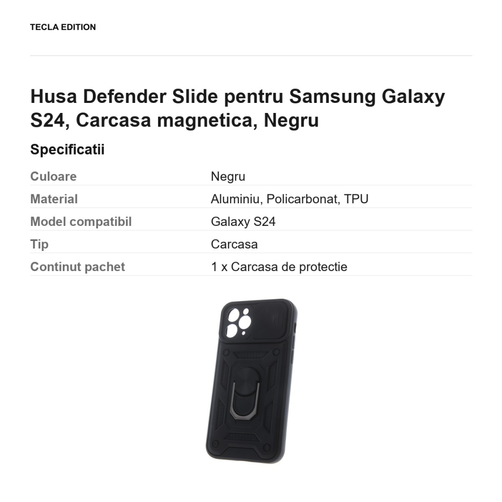 Husa Defender Slide pentru Samsung Galaxy S24, Carcasa magnetica, Negru [3]