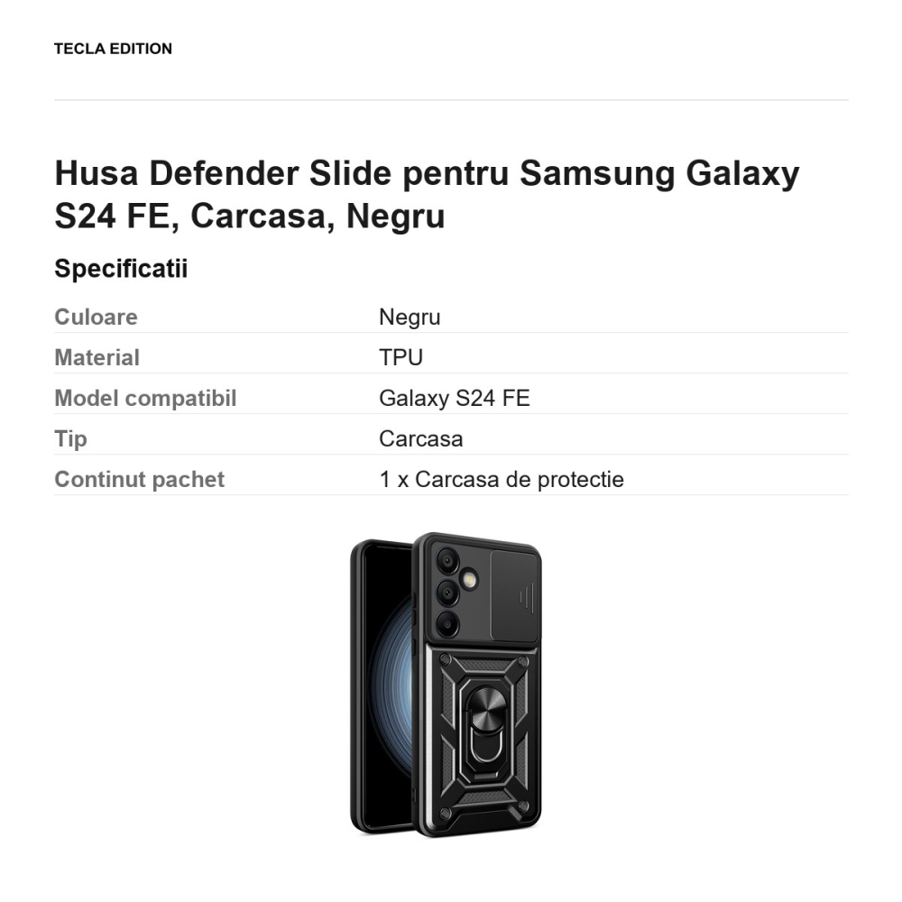 Husa Defender Slide pentru Samsung Galaxy S24 FE, Carcasa, Negru [3]