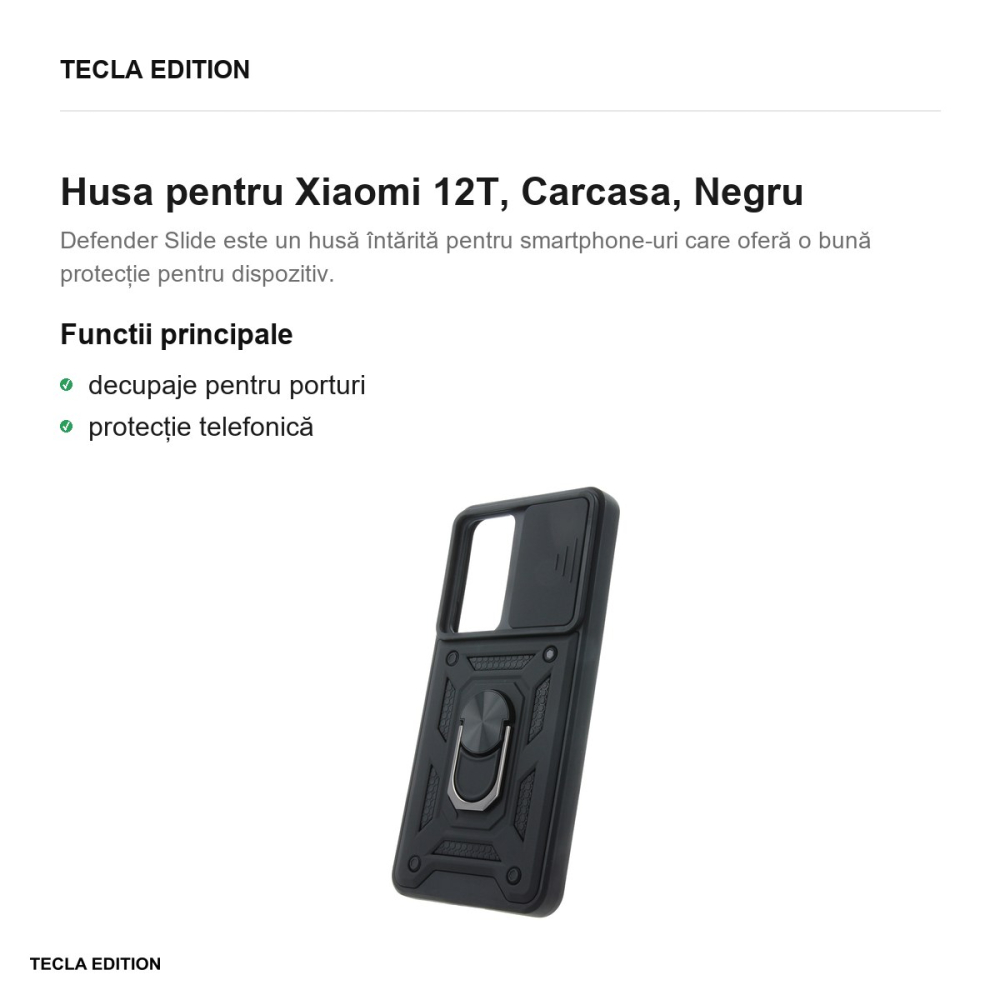 Husa Defender Slide pentru Xiaomi 12T, Carcasa magnetica, Negru [2]