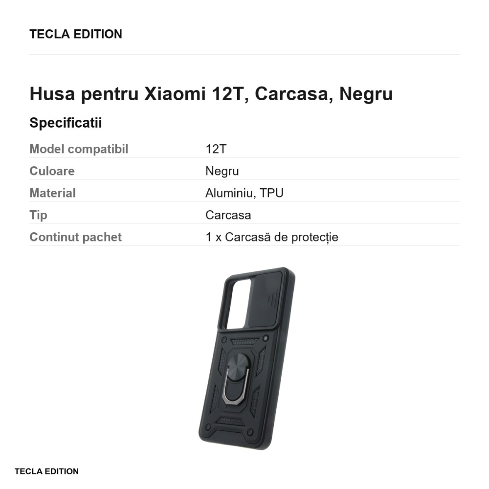 Husa Defender Slide pentru Xiaomi 12T, Carcasa magnetica, Negru [3]