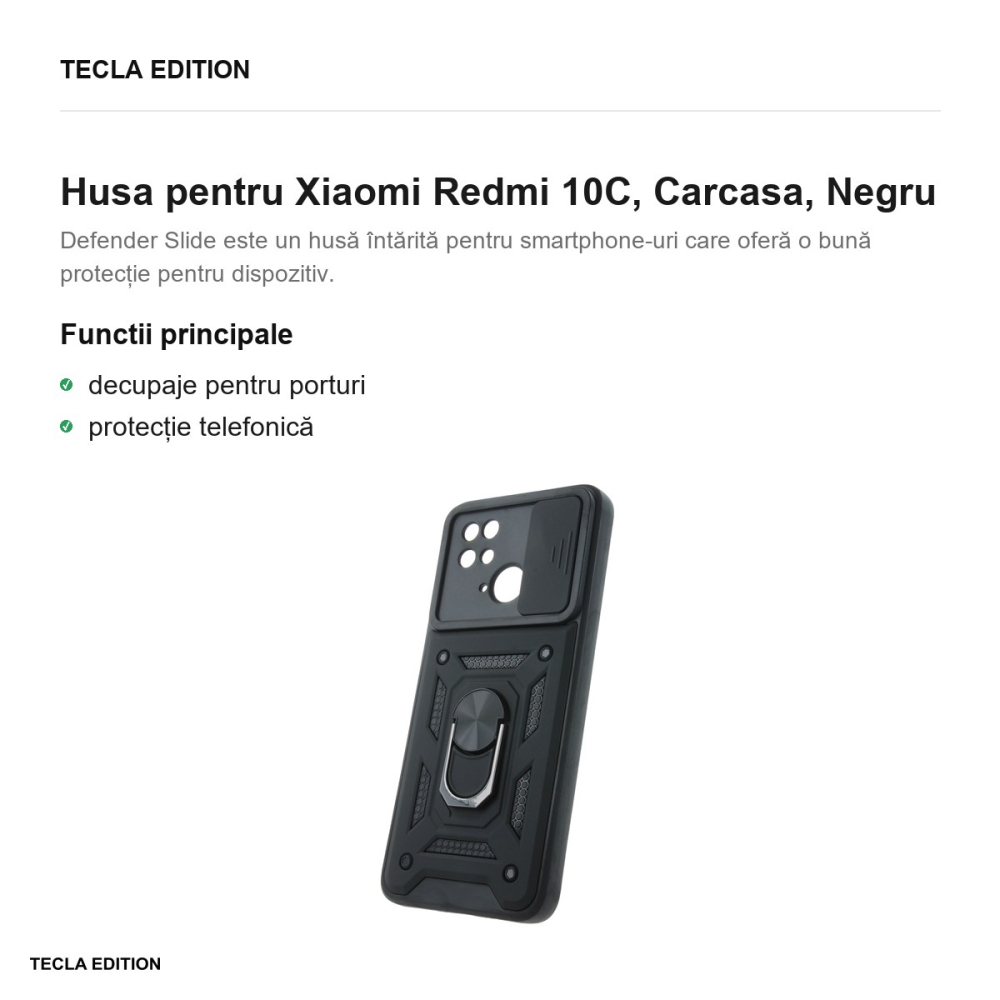 Husa Defender Slide pentru Xiaomi Redmi 10C, Carcasa magnetica, Negru [2]