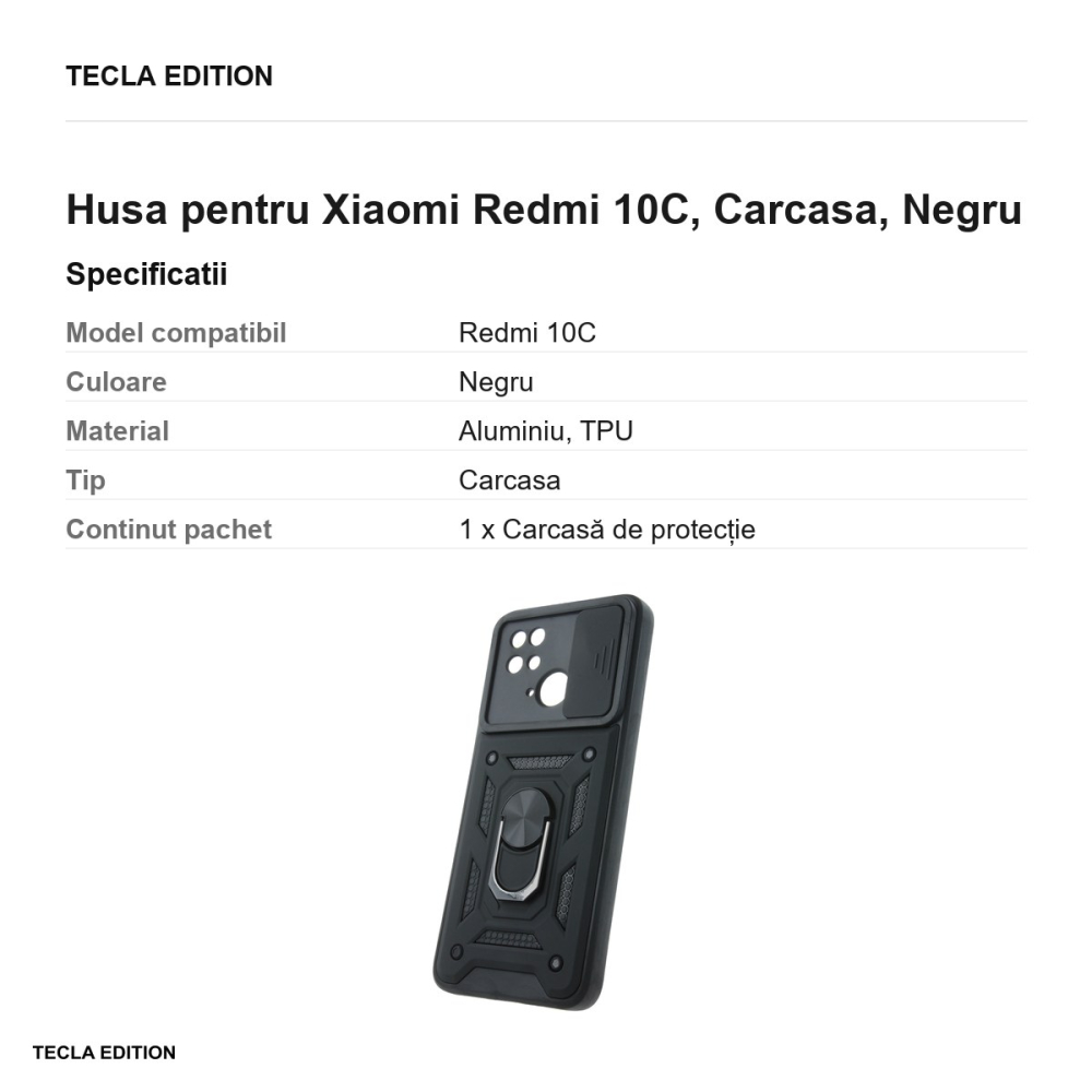 Husa Defender Slide pentru Xiaomi Redmi 10C, Carcasa magnetica, Negru [3]