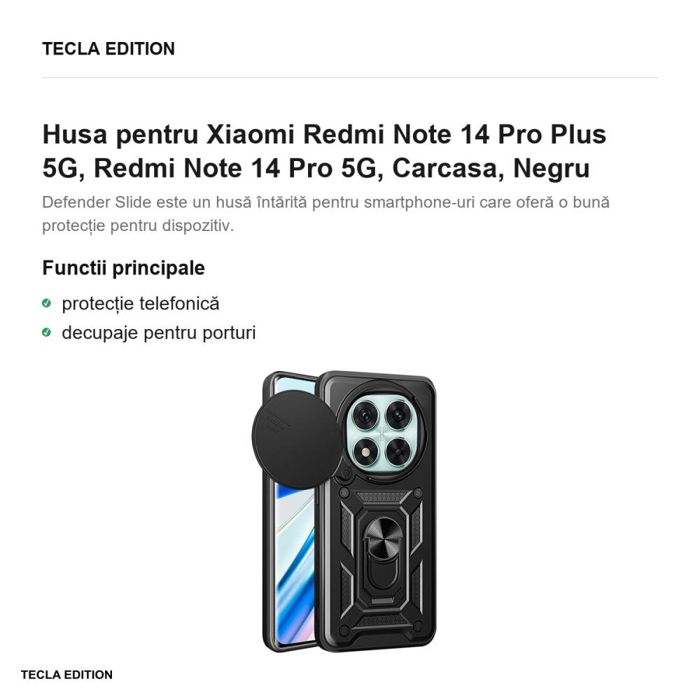 Husa Defender Slide pentru Xiaomi Redmi Note 14 Pro Plus 5G, Redmi Note 14 Pro 5G, Carcasa, Negru [2]