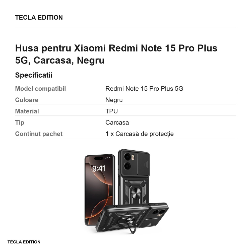 Husa Defender Slide pentru Xiaomi Redmi Note 15 Pro Plus 5G, Carcasa, Negru [3]