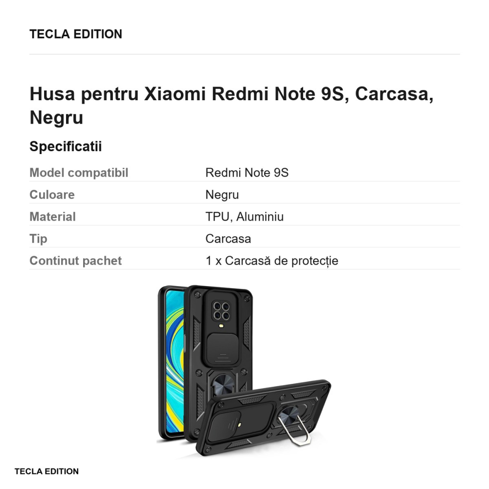 Husa Defender Slide pentru Xiaomi Redmi Note 9S, Carcasa magnetica, Negru [3]
