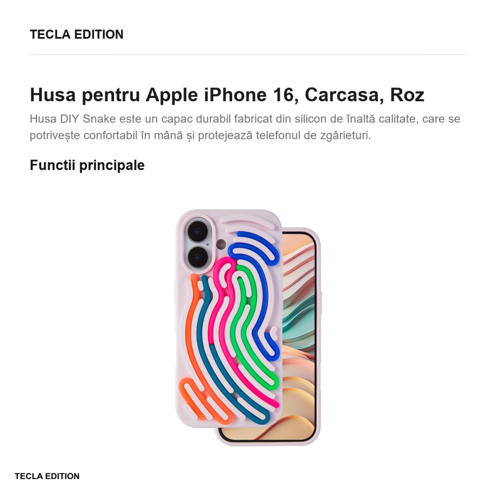 Husa DIY Snake pentru Apple iPhone 16, Carcasa, Roz [2]