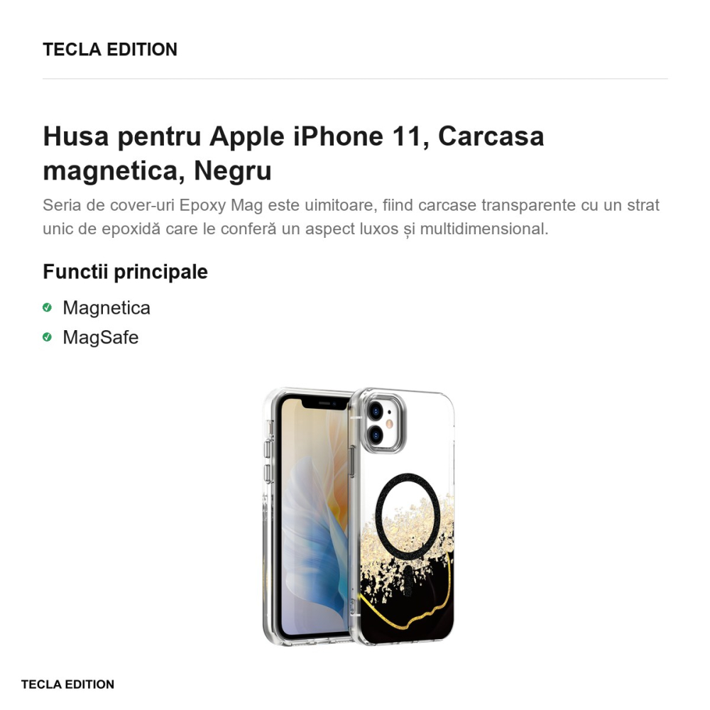 Husa Epoxy Mag pentru Apple iPhone 11, Carcasa magnetica, Negru [2]