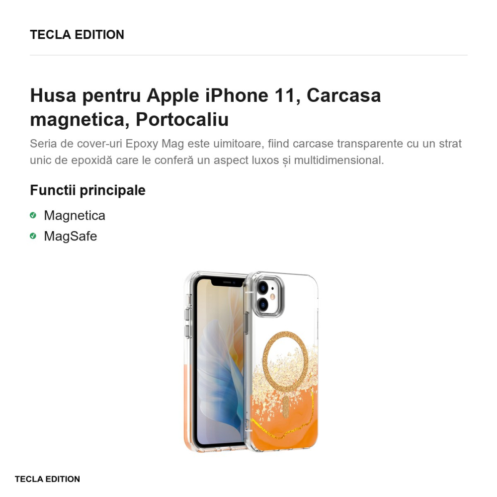 Husa Epoxy Mag pentru Apple iPhone 11, Carcasa magnetica, Portocaliu [2]