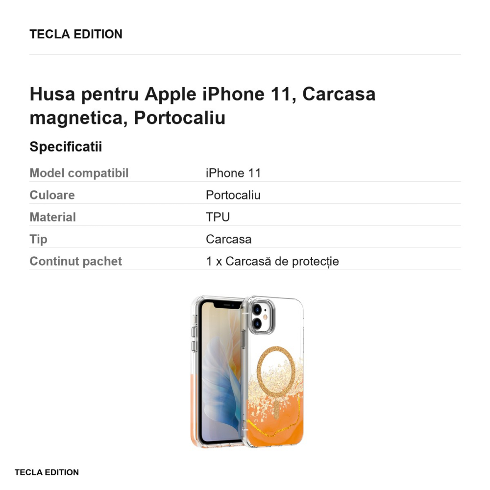 Husa Epoxy Mag pentru Apple iPhone 11, Carcasa magnetica, Portocaliu [3]