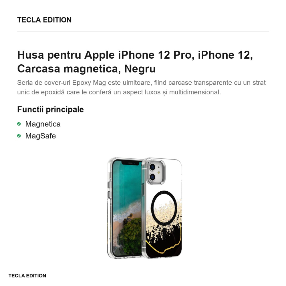 Husa Epoxy Mag pentru Apple iPhone 12 Pro, iPhone 12, Carcasa magnetica, Negru [2]