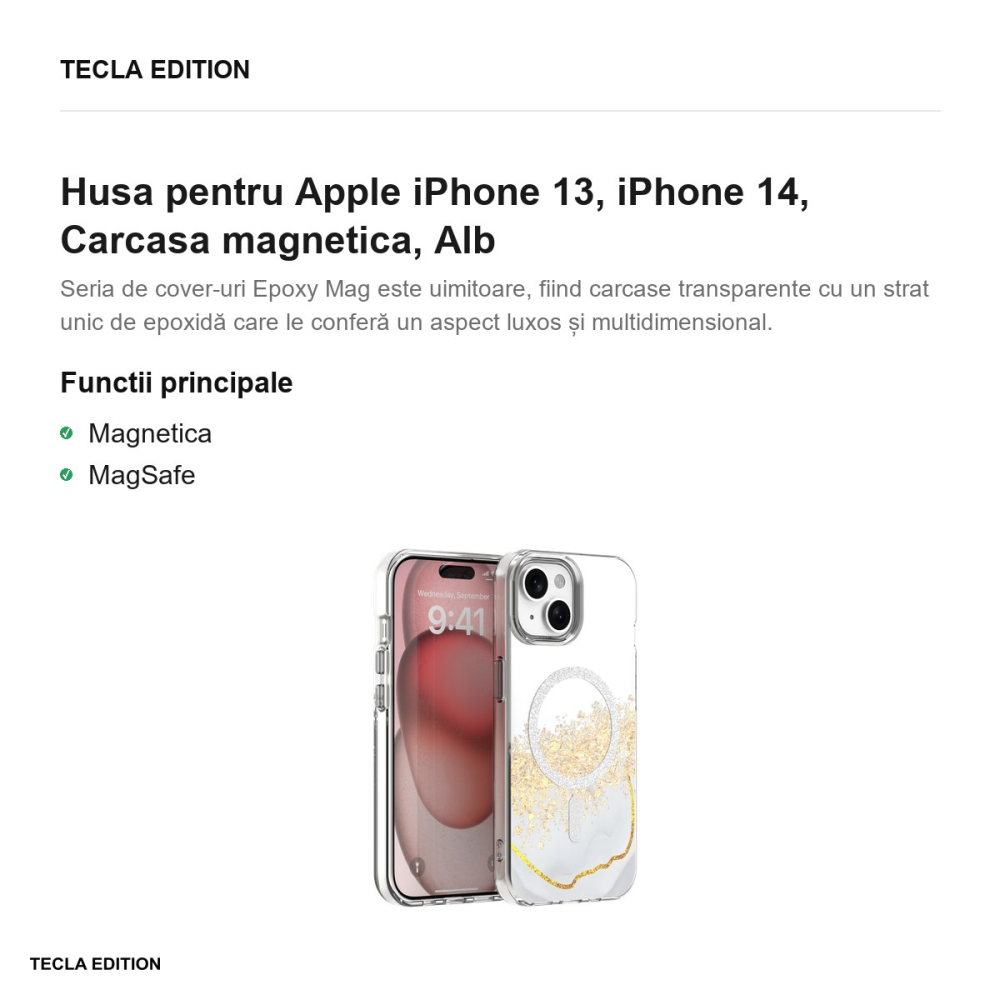 Husa Epoxy Mag pentru Apple iPhone 13, iPhone 14, Carcasa magnetica, Alb [2]