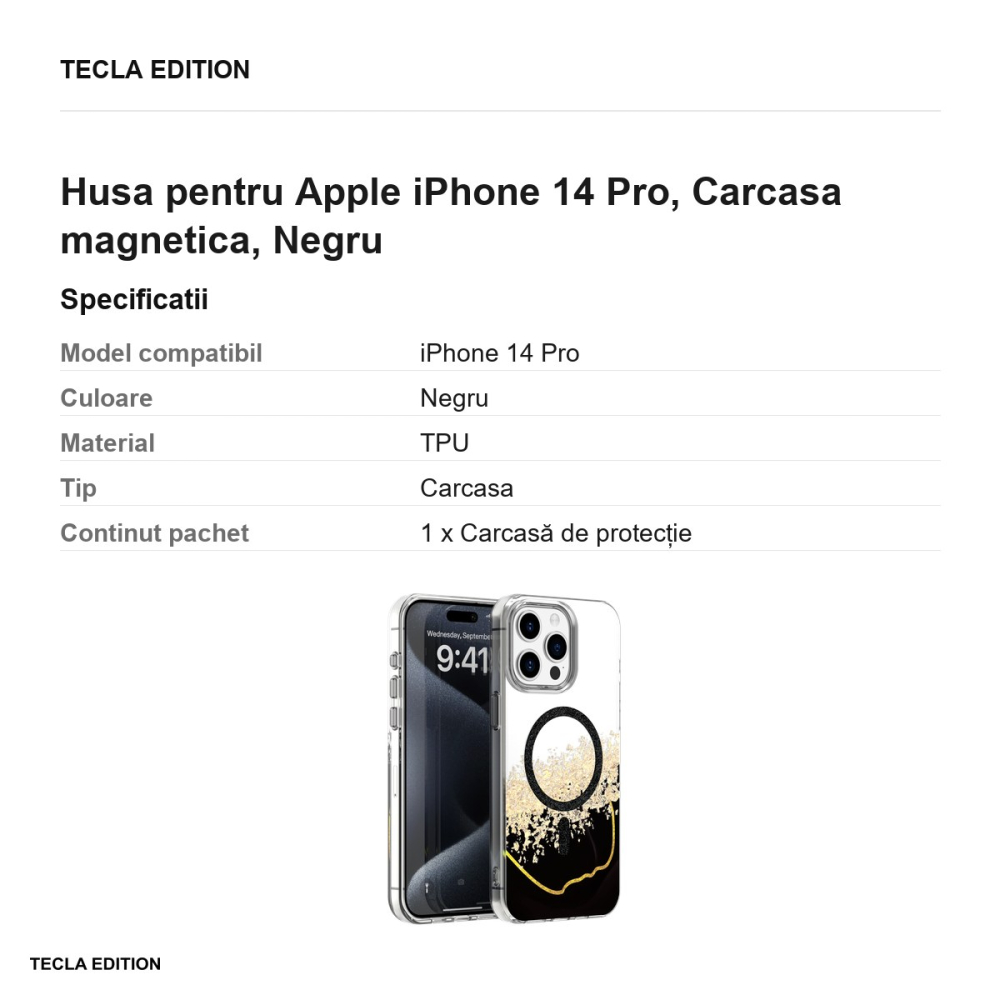 Husa Epoxy Mag pentru Apple iPhone 14 Pro, Carcasa magnetica, Negru [3]