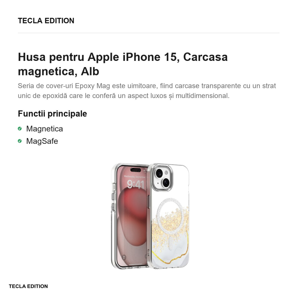 Husa Epoxy Mag pentru Apple iPhone 15, Carcasa magnetica, Alb [2]