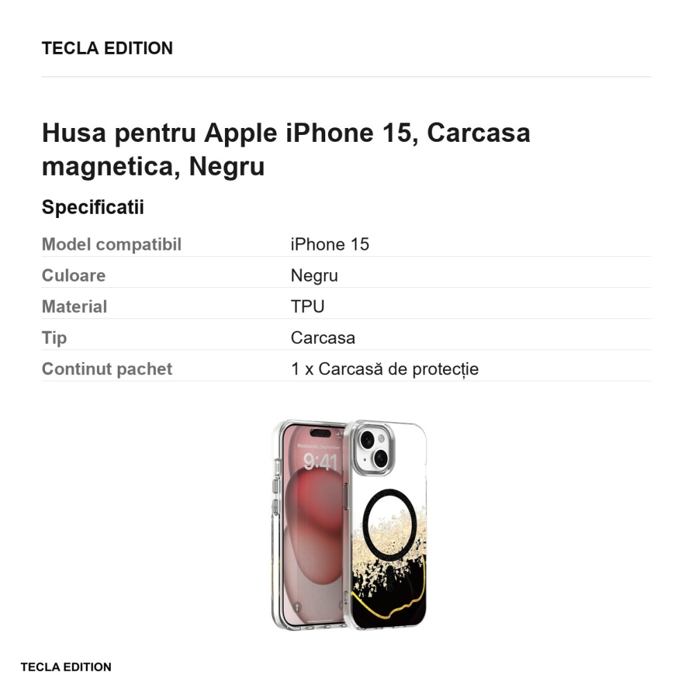 Husa Epoxy Mag pentru Apple iPhone 15, Carcasa magnetica, Negru [3]