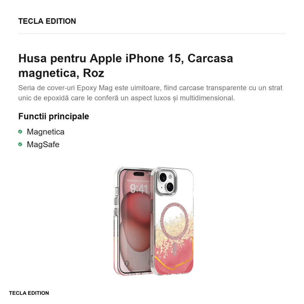 Husa Epoxy Mag pentru Apple iPhone 15, Carcasa magnetica, Roz [2]