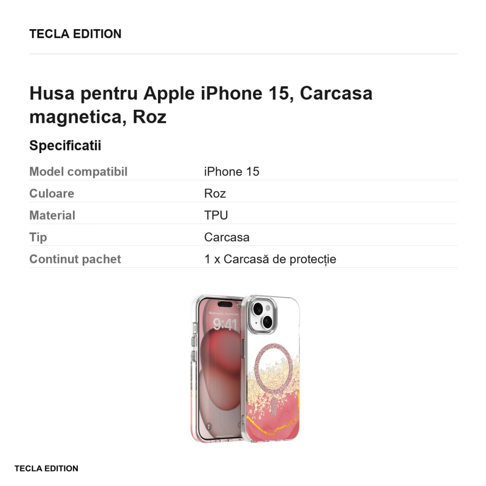 Husa Epoxy Mag pentru Apple iPhone 15, Carcasa magnetica, Roz [3]