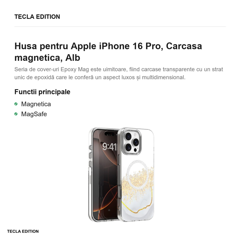 Husa Epoxy Mag pentru Apple iPhone 16 Pro, Carcasa magnetica, Alb [2]