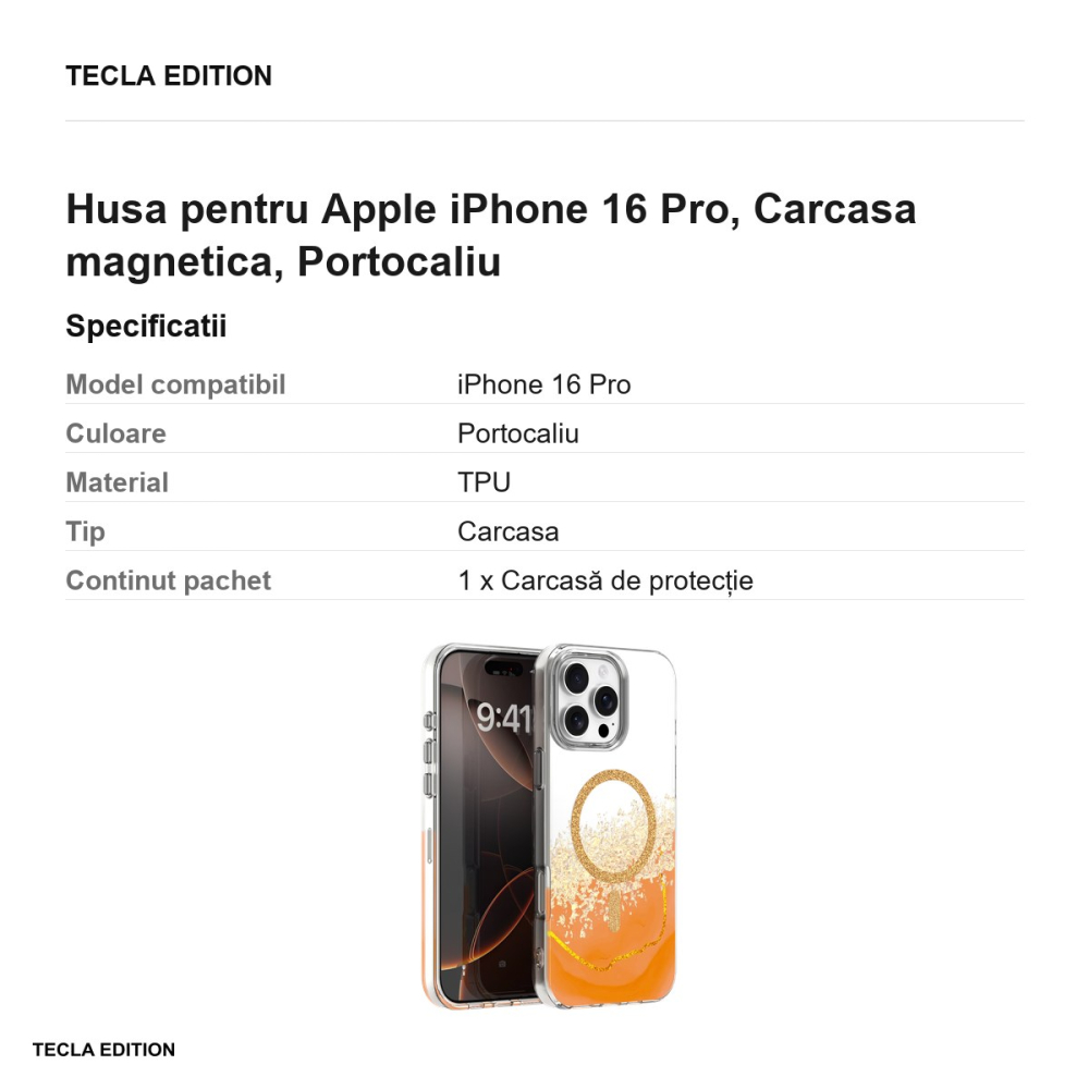 Husa Epoxy Mag pentru Apple iPhone 16 Pro, Carcasa magnetica, Portocaliu [3]