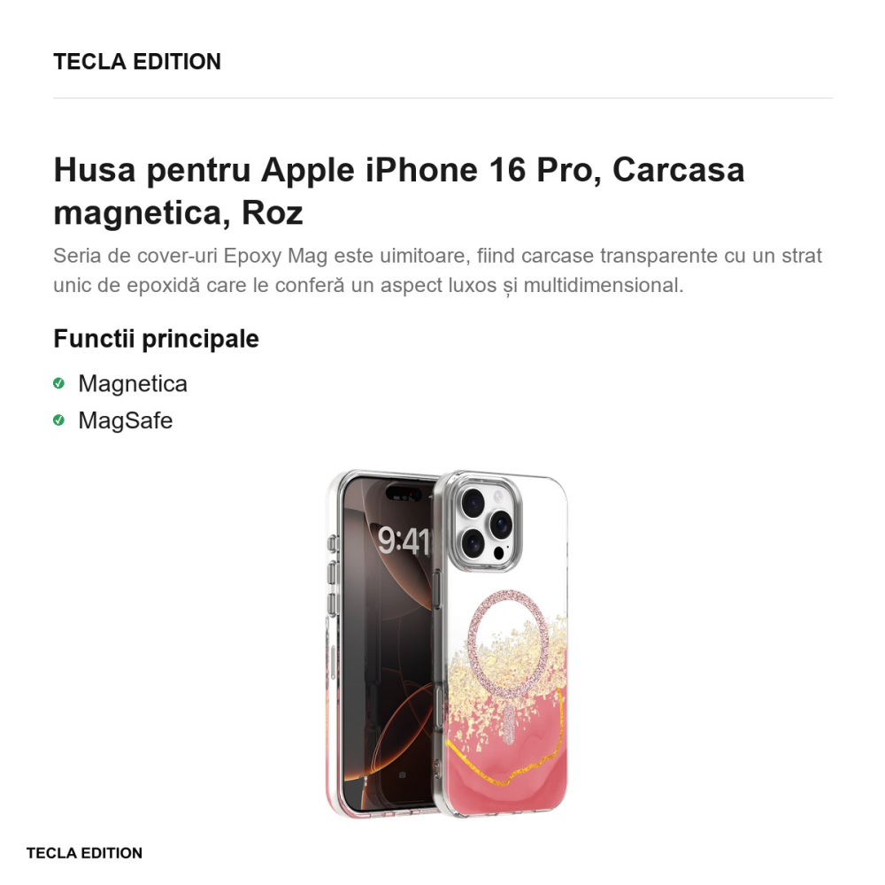 Husa Epoxy Mag pentru Apple iPhone 16 Pro, Carcasa magnetica, Roz [2]