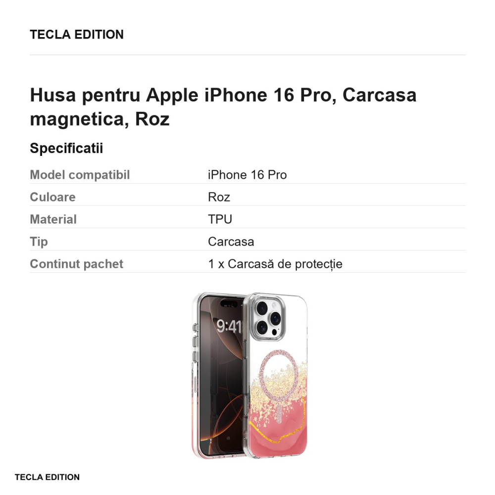 Husa Epoxy Mag pentru Apple iPhone 16 Pro, Carcasa magnetica, Roz [3]